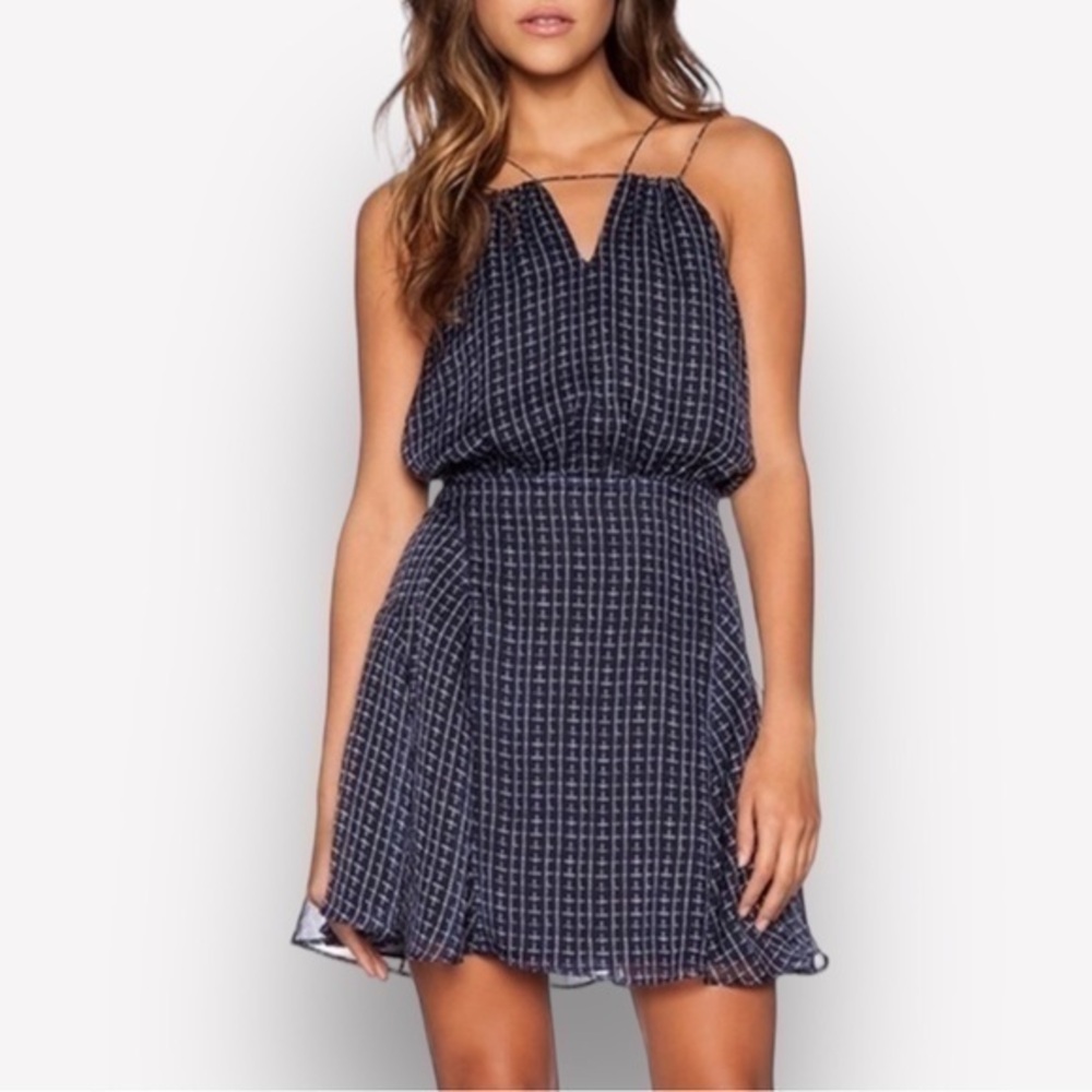 🍕🪻GREYLIN Viviana Keyhole Dress Navy White plaid small CLOSEOUT